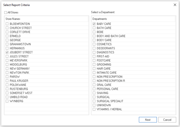 Availability Report Criteria