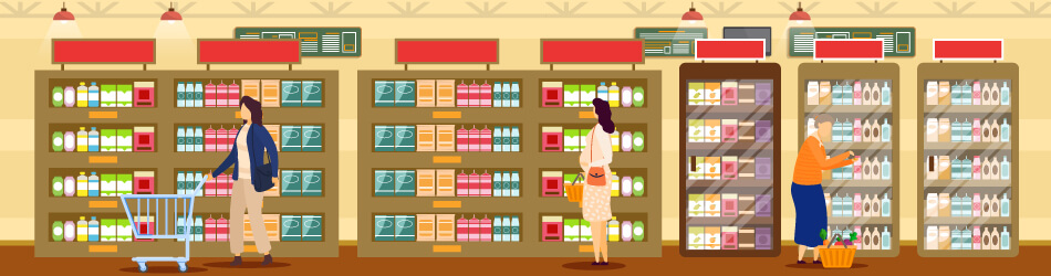Customers Shopping In A Store That Uses Vertical Merchandising To Display Products