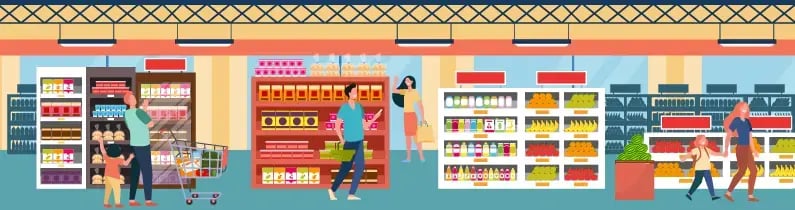 Customers Walking Around A Store Shopping For Different Products