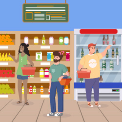 Customers standing in an aisle unsure of where to find products they want