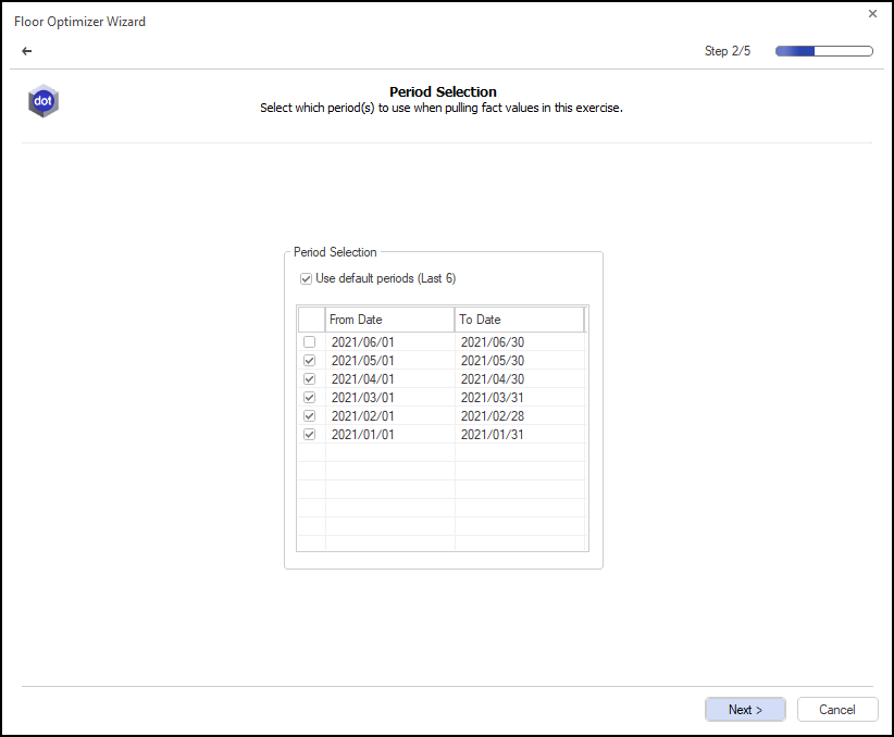 Step 2 - DotActiv Floor Optimizer Tool - Select Your Data Period