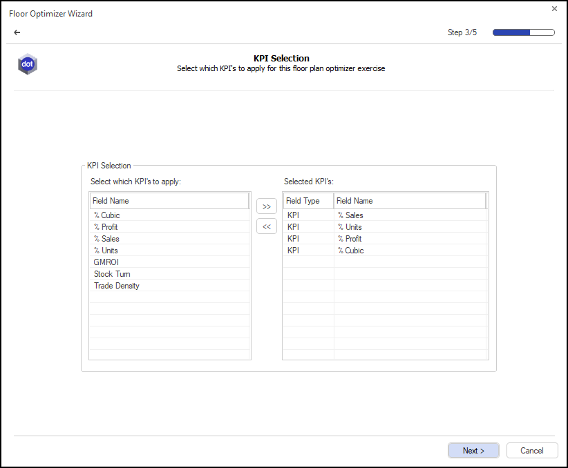Step 3 - DotActiv Floor Optimizer Tool - Select Your KPIs