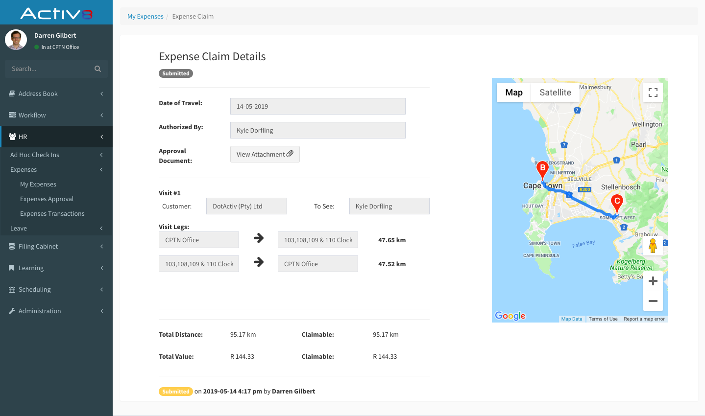 Travel Expense Claim through Activ8